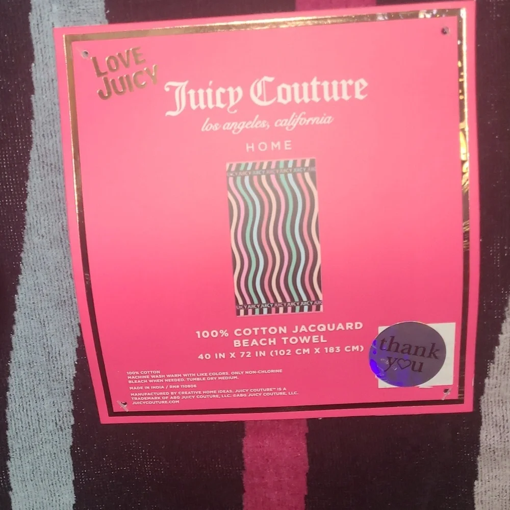 Juicy Couture Pink and Black Beach Towel - 40x72